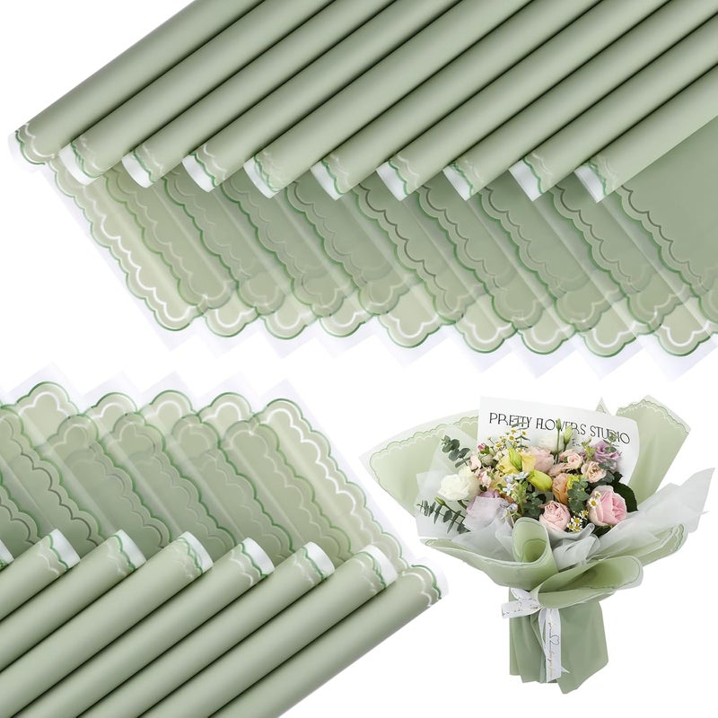 FUHITIM 20 Sheets Flower Wrapping Paper - Waterproof Floral Bouquet Wrapping Paper, Florist Supplies Packaging Paper for Wedding Birthday Gift DIY Crafts (Green) - Image 1